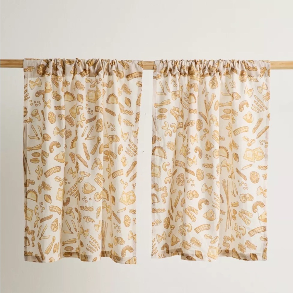 Urban Outfitters White and Gold Bread Print Café Curtains